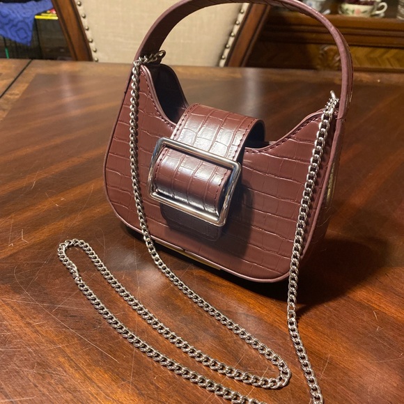 Urban Outfitters Handbags - Urban Outfitters Brown Croc-Embossed Mini Bag with Chain